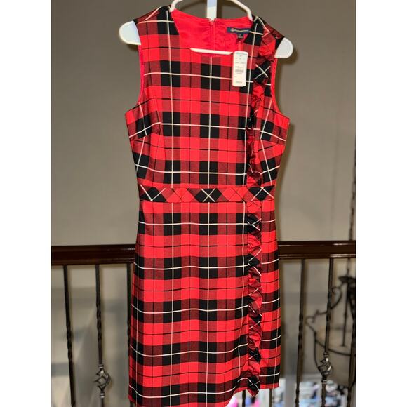 NWT Brooks Brothers Tartan Plaid Dress Size4 Red Sleeveless Holiday Preppy Dress - Picture 1 of 4